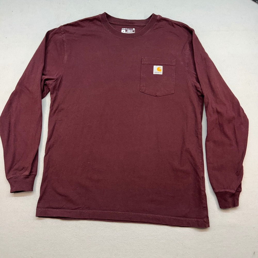 Carhartt Mens K126 Loose Fit Long Sleeve Pocket T-Shirt Burgundy Port Medium
